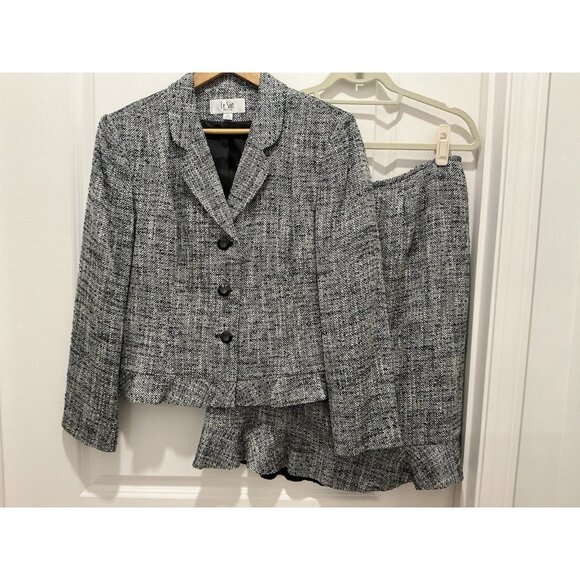 Le Suit Petite Skirt Suit 14 Petite Black White Tweed 3 Button L/S Minimalist - Picture 1 of 9
